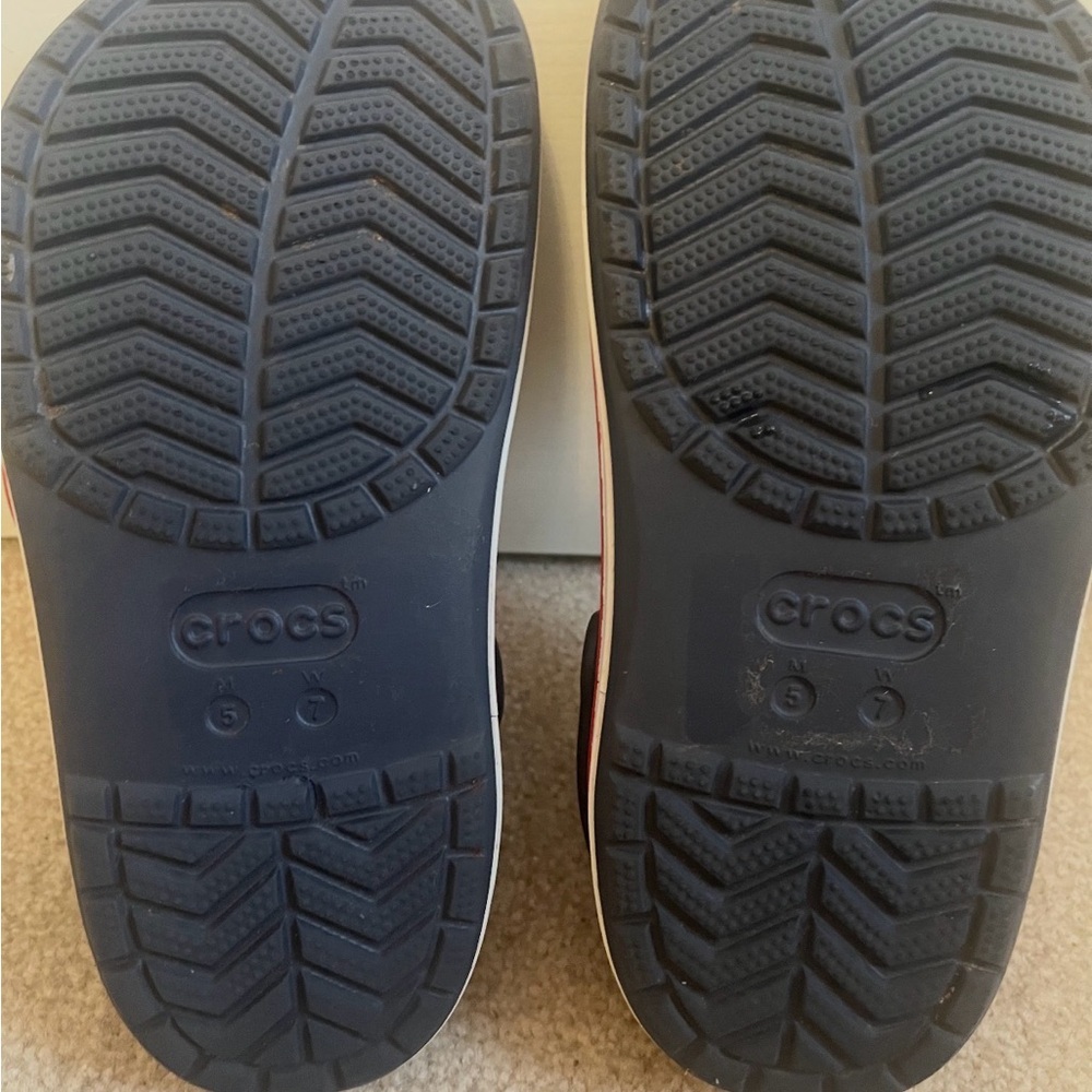 Crocs Bayaband Clogs Navy Red White Women’s 7 Men’s 5 Classic Comfort Slip On - Picture 3 of 5